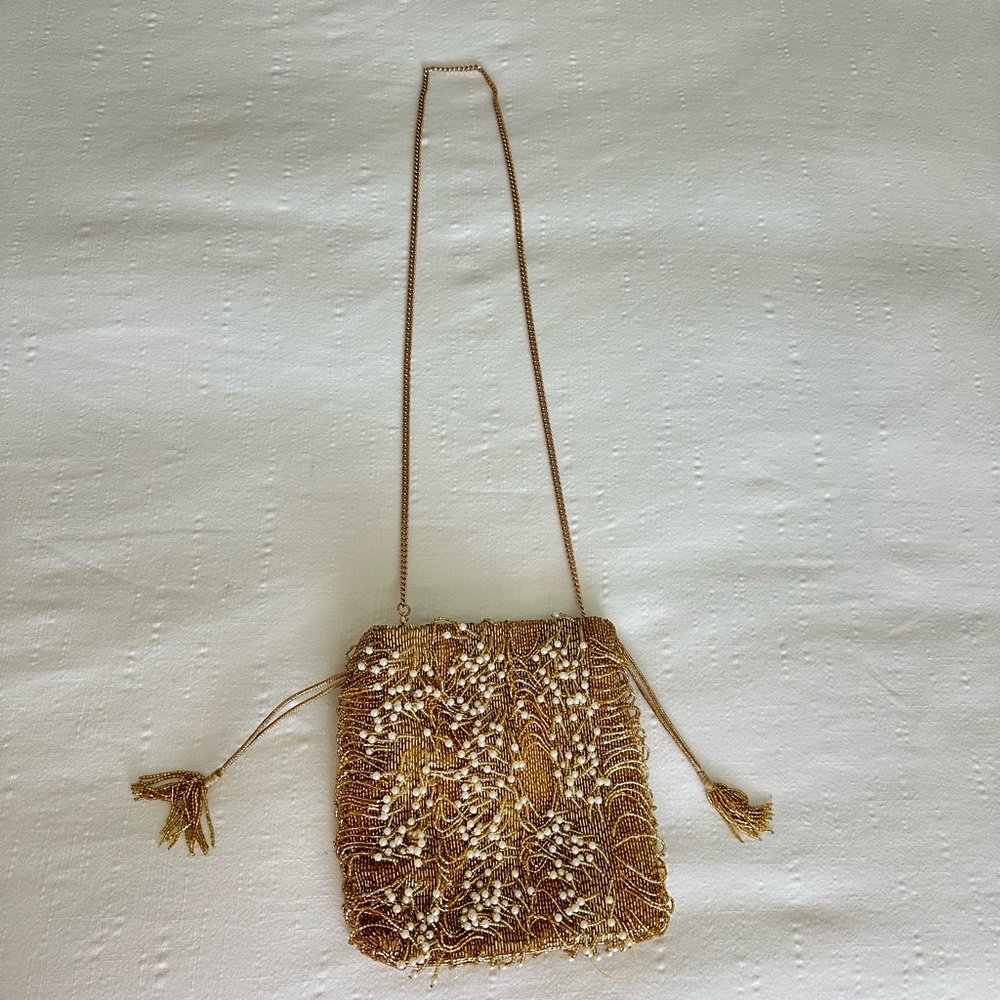 Anthropologie Gold Beaded Evening Bag